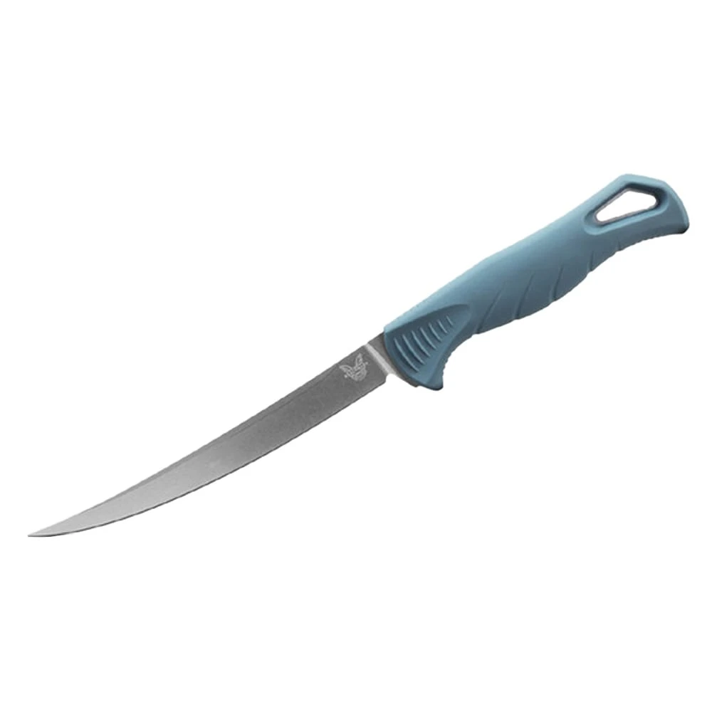 Benchmade Fishcrafter 5" Trailing-Point MagnaCut Stainless Steel (60-62 HRC) Fixed Blade Depth Blue Santoprene Handle Knife 18030