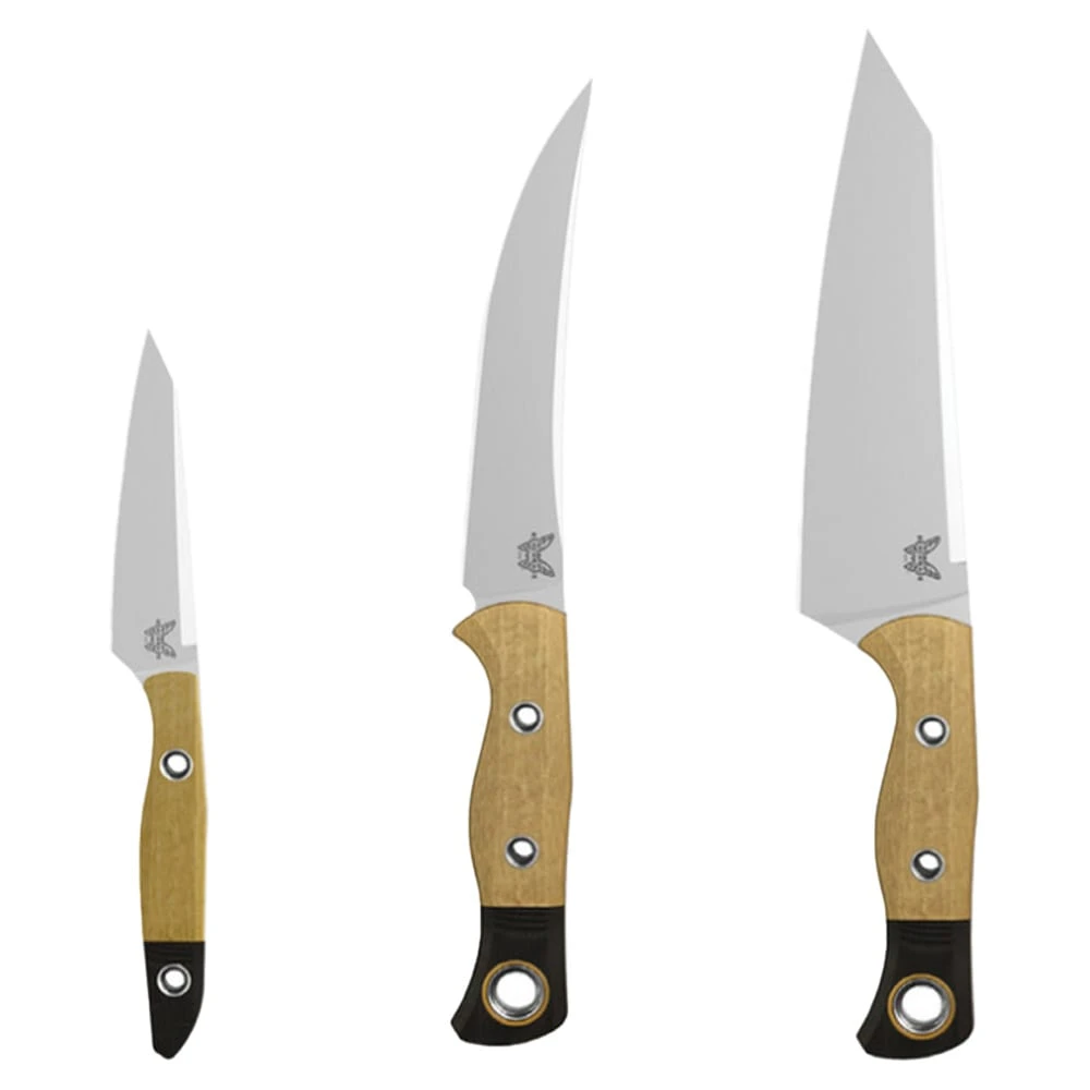 Benchmade 3 Piece Set CPM-154 Stainless Steel (58-61HRC) Fixed Blades Maple Valley Richlite/Black Bolster G10 Handle Knives w/Black Sheaths 4005-02