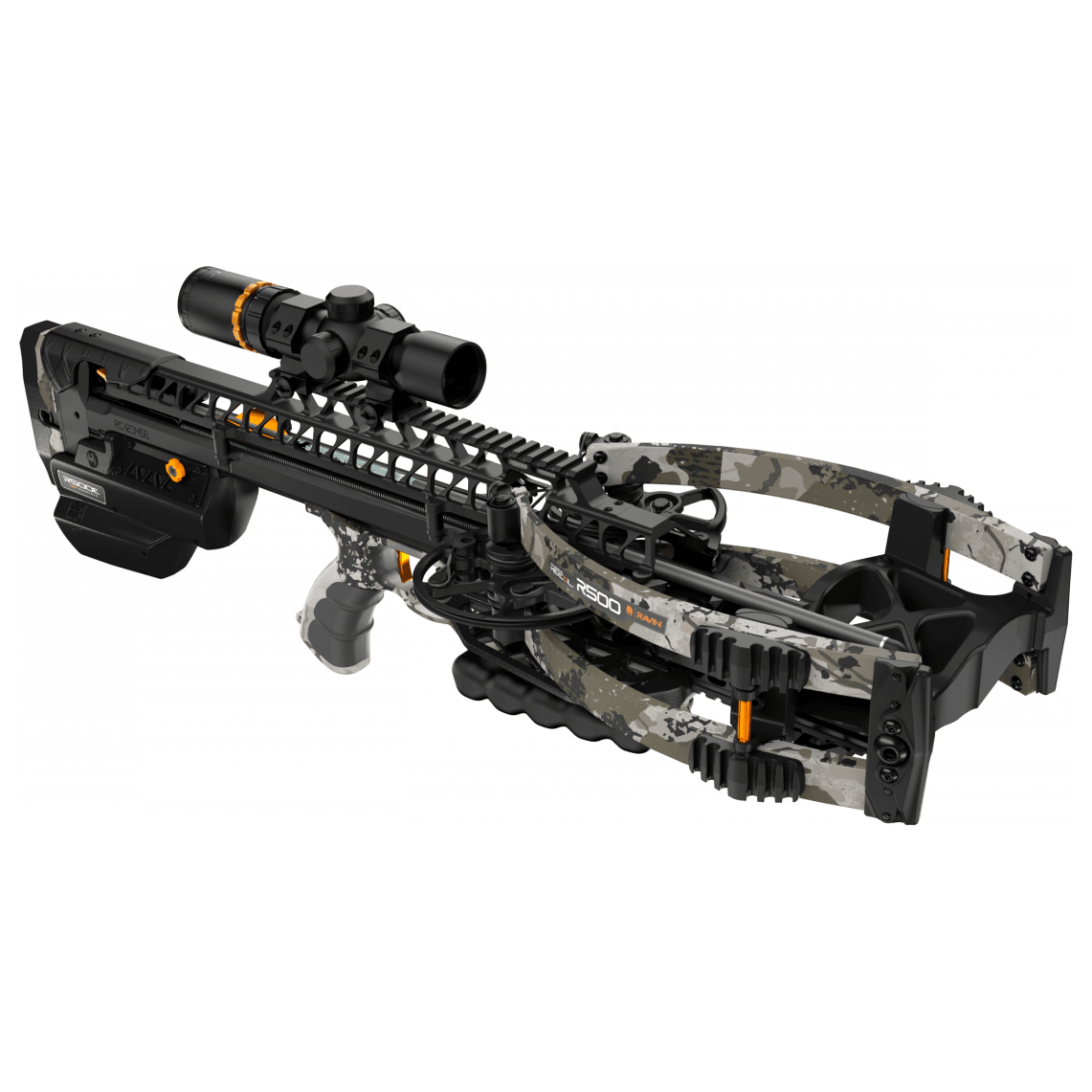 Ravin R500 XK7 Camo 500 FPS VersaDrive TTFS Internal Clutch R500 Draw Handle Crossbow w/550 FPS Scope & 3 R500 Arrows R054-1