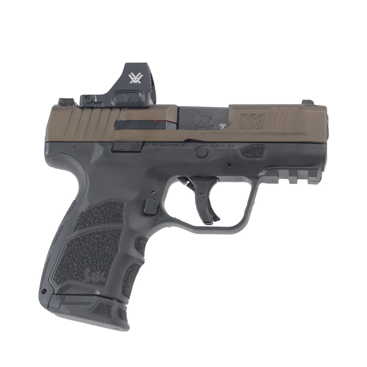 Heckler & Koch CC9 9mm 3.3"Bbl Handgun 20oz Bronze w/ Vortex Defender CCW Optic 1x10rd 1x12rd Mags 81001430