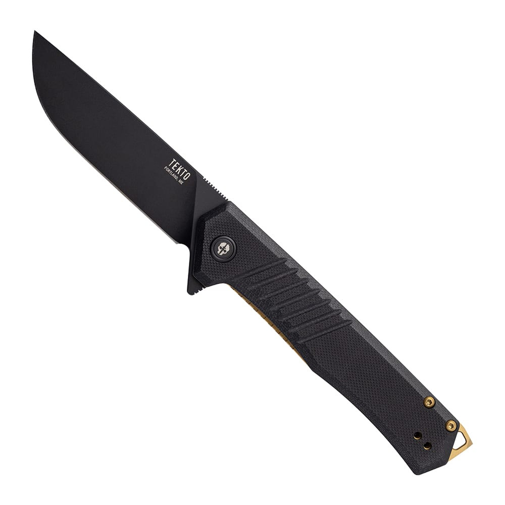Tekto F1 Alpha Black D2 Blade Black G10 Handle Bronze Accents Fine Edge Knife F1R-G1BK-D2BK1-A3