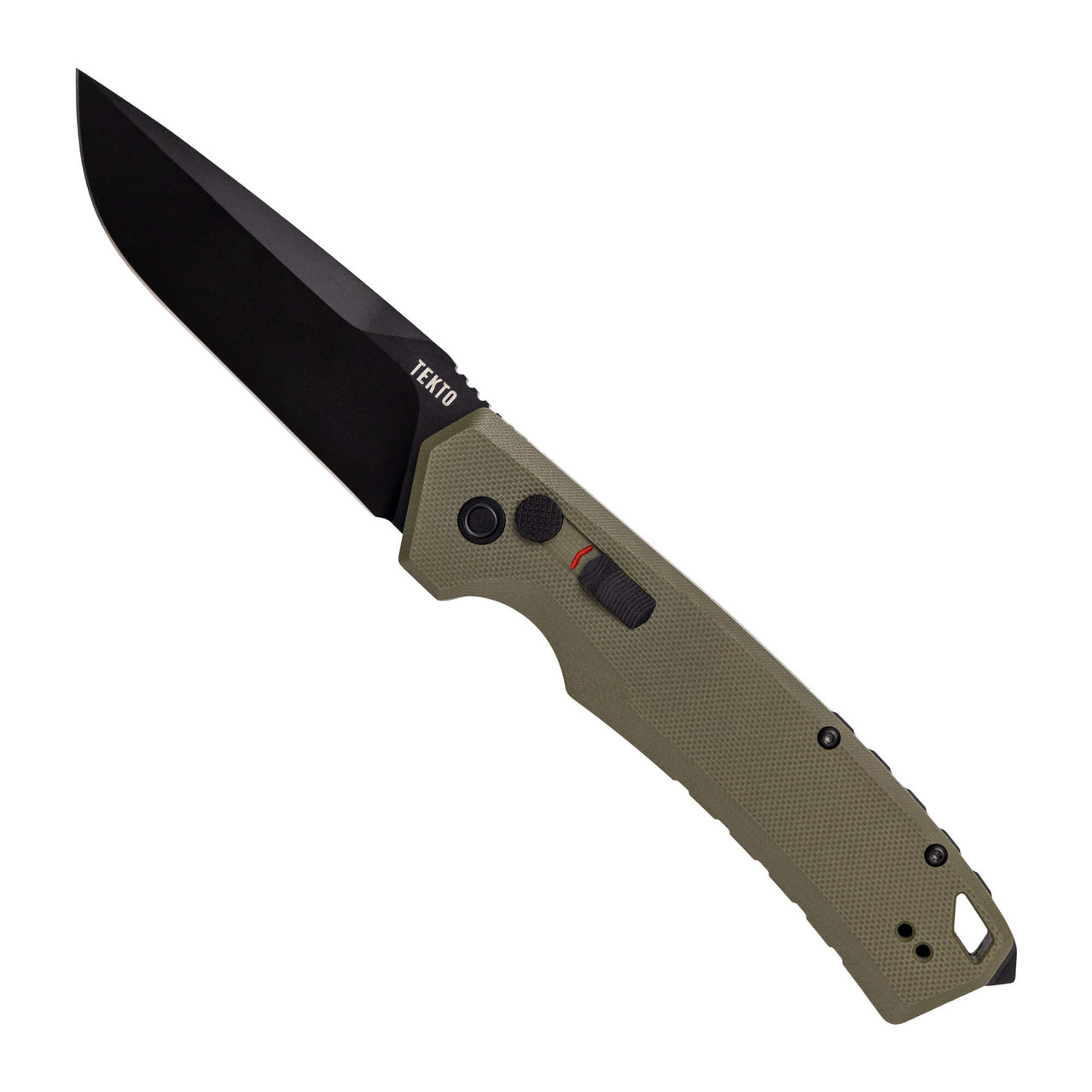 Tekto A3 Delta Black D2 Drop Point Blade OD Green G10 Handle Black Accents Fine Edge Automatic Knife A3R-G1OD-D2BK1-A1