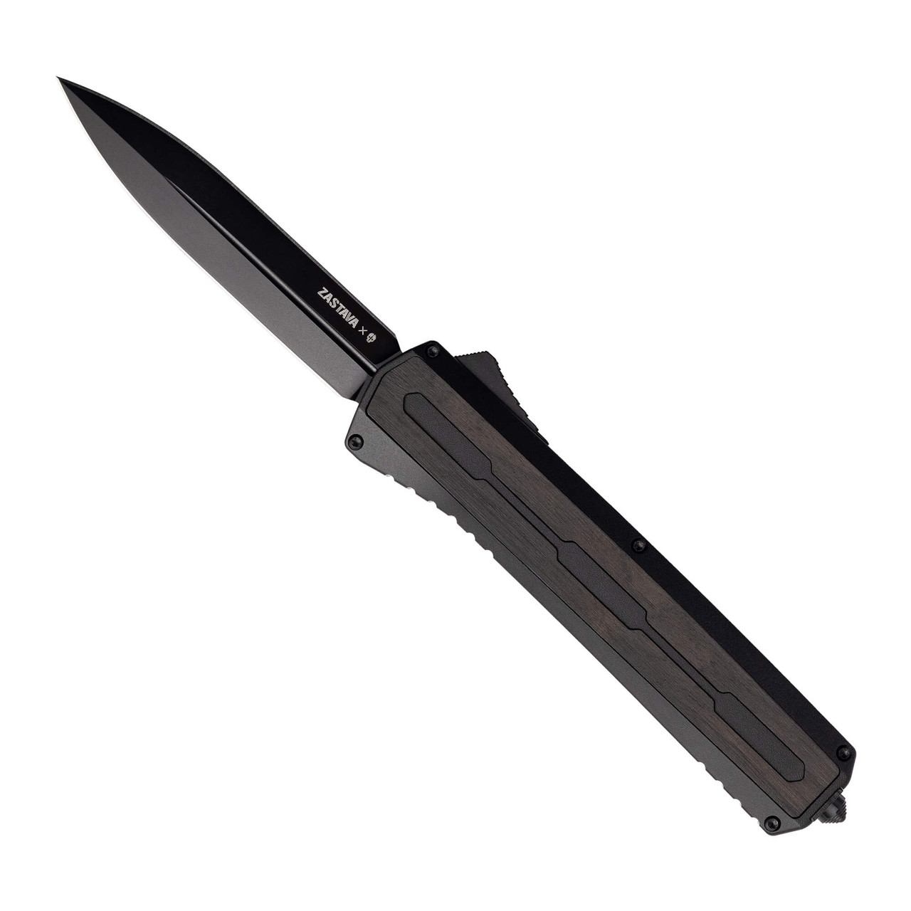 Tekto A7 Zastava Black S35VN Dagger Blade Black Wood Handle Black Accents Fine Edge Automatic/OTF Knife A7R-T6WBK-S35BK3-A1