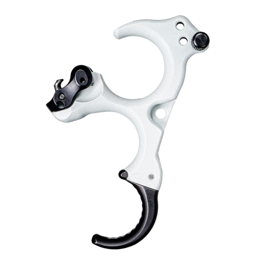 T.R.U. Ball Archery Honey Badger Claw Flex CK 3 Finger Aluminum/Brass Cloud White Cerakote Large Handle Release THBF-CKWH-L
