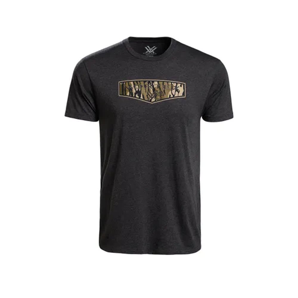 Vortex Optics Mossy Oak Bottomland Camo Shield Logo SS T-Shirt Charcoal Heather Men's 126-30-CHH