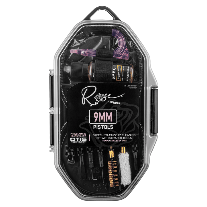 OTIS Rose by Sig Sauer + Otis 9mm Pistol Cleaning Kit for P365 w/ Bronze Bore Brush, Pin Punch, Sig Spec1 Lubricant, Soft Pack Case FG-645-9-SGRSE