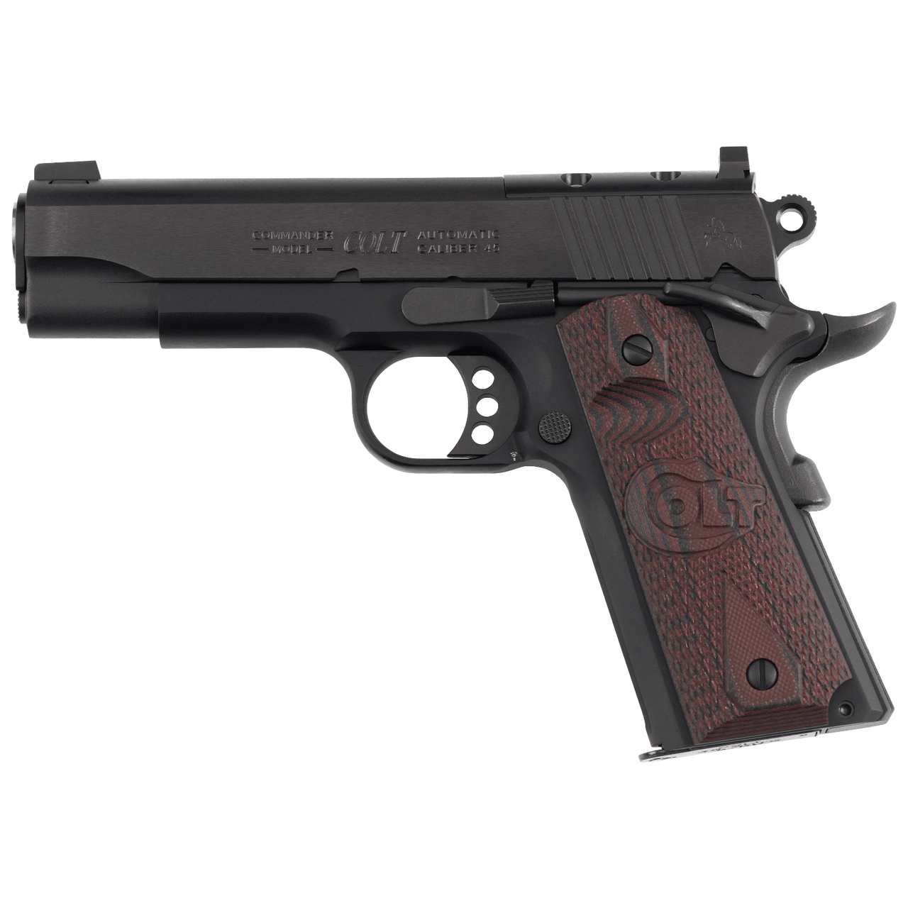 Colt 1911 Lightweight Commander 9mm 4.25" Bbl Series 80 White Dot Front/Black Serrated Rear Sight OR 9+1 Cap G10 Cherry Grip Blued Pistol O4842XE-OR