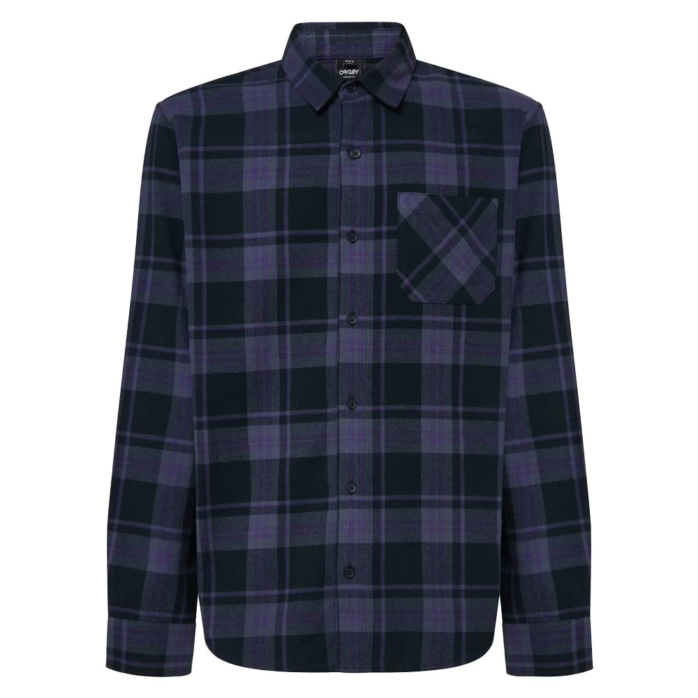 Oakley Men's Black/Graphite/Amethyst Lifestyle Podium Plaid Ls Flannel FOA402573-9QX