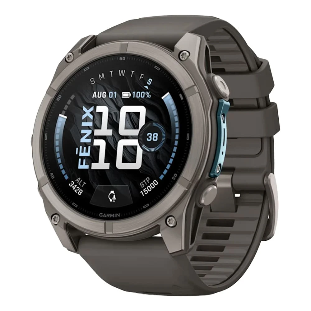 Garmin Fenix 9 51mm Titanium-Color Smartwatch w/ Built-In Flashlight, AMOLED Display, Pebble Gray Silicone Band 010-04763-00
