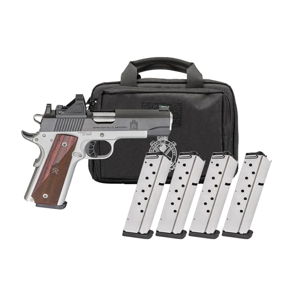Springfield Armory Ronin 1911 .45 ACP 4.25" Bbl Blued/Stainless Handgun w/ Viridian RFX11 Optic, Pistol Bag, 4x8rd Mags PX9118LAOS-PAC