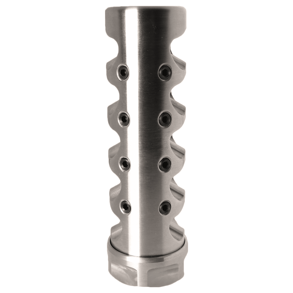 American Precision Arms Fat Maxx 4.3" Long 1.225" Diameter 11 oz 5/8x24 / .30 / 7mm / Stainless Self-Timing Muzzle Brake FMX5830S
