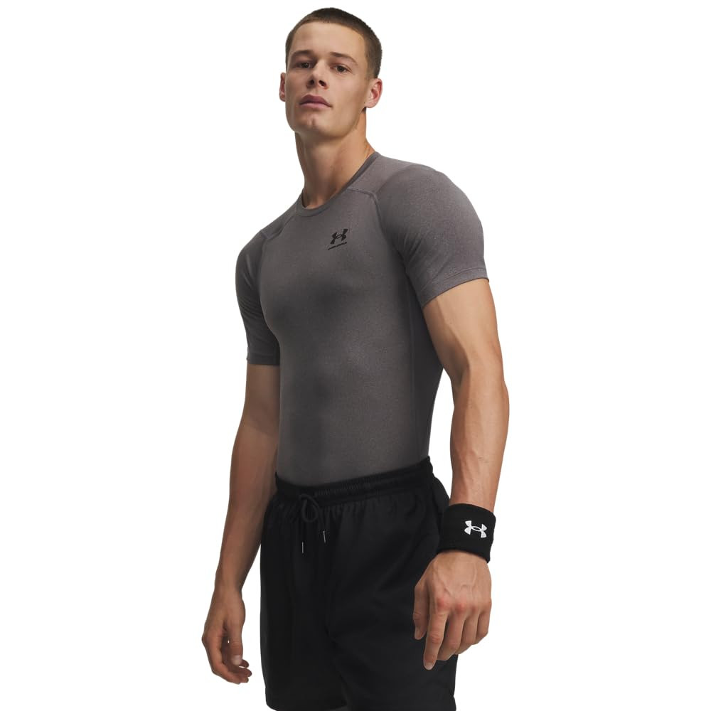 Under Armour Men's Heatgear Shortsleeve Carbon Heather/Black Compression Shirt 1361518-09000