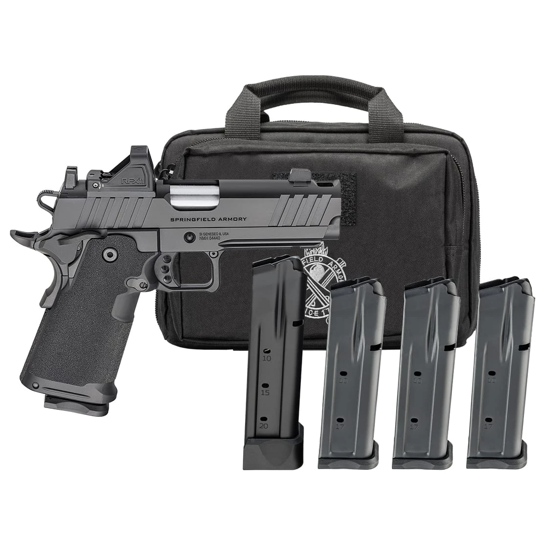Springfield Armory 1911 DS Prodigy 9mm 4.25" Bbl Black Handgun w/ Viridian RFX11 Optic, Pistol Bag, 3x17rd & 1x20rd Mags PH9117AOS-COMP-PAC