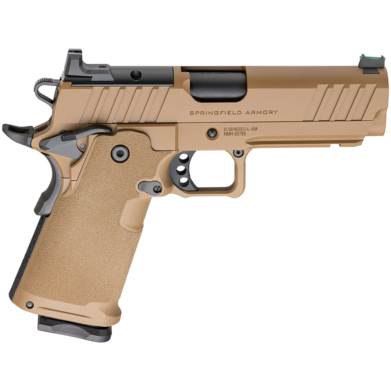 Springfield Armory 1911 DS Prodigy 9mm 4.25" Bbl Coyote Brown Handgun w/ AOS Plate, U-Notch Fiber Optic Sights, 2x10rd Mags PH9117AOSCBLC