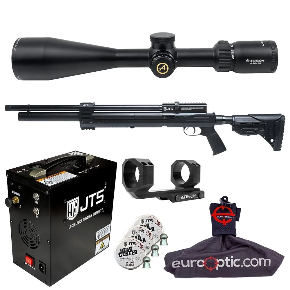 JTS Airacuda PRS MAX .25 Air Rifle w/ 2.190g Pellets, Athlon Argos HMR 4-20x50mm Scope & Mount, AutoStop Portable Compressor, Spudz Cleaning Cloth JAG