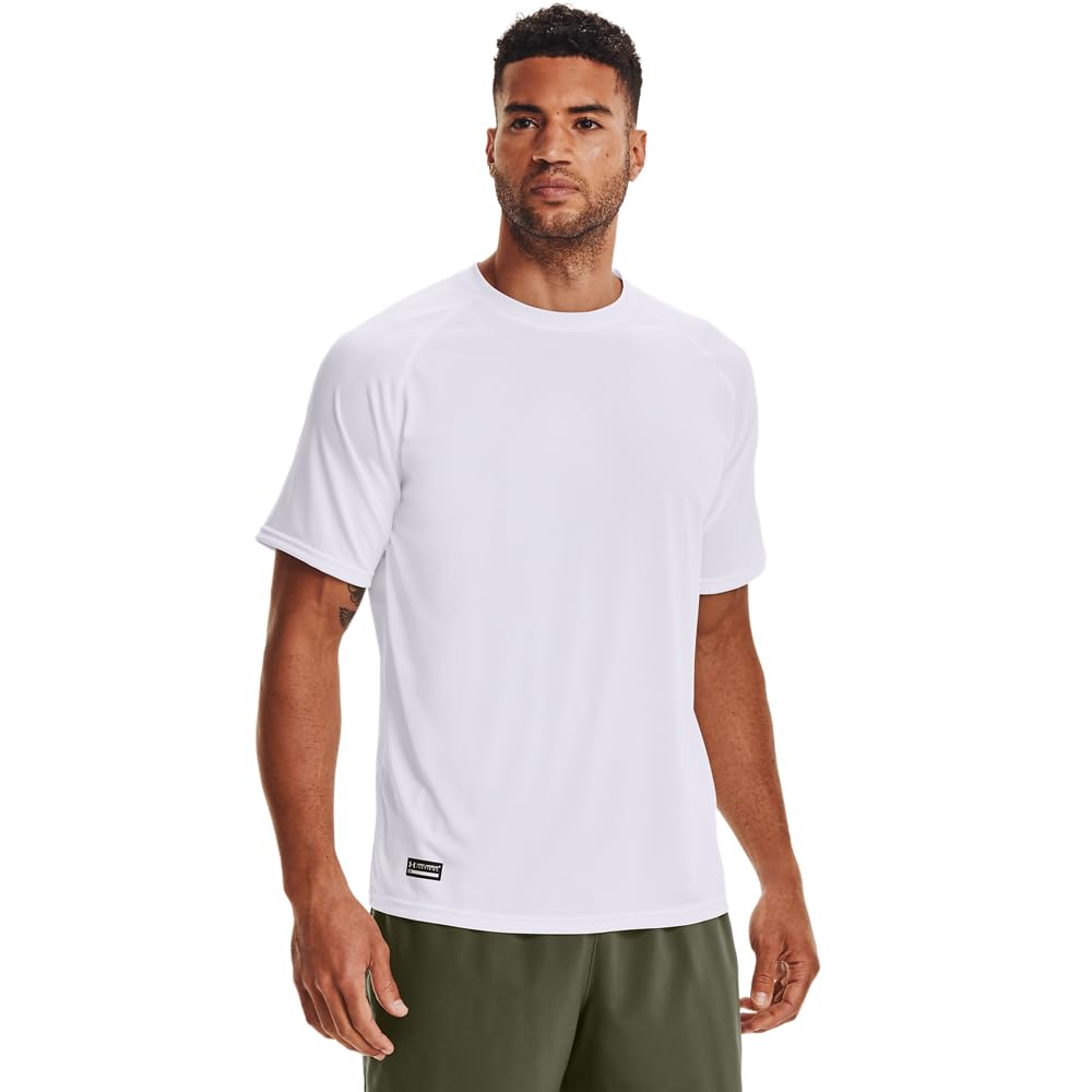Under Armour Men's Tactical Tech Shortsleeve White Shirt 1005684-10100, Small - Under Armour