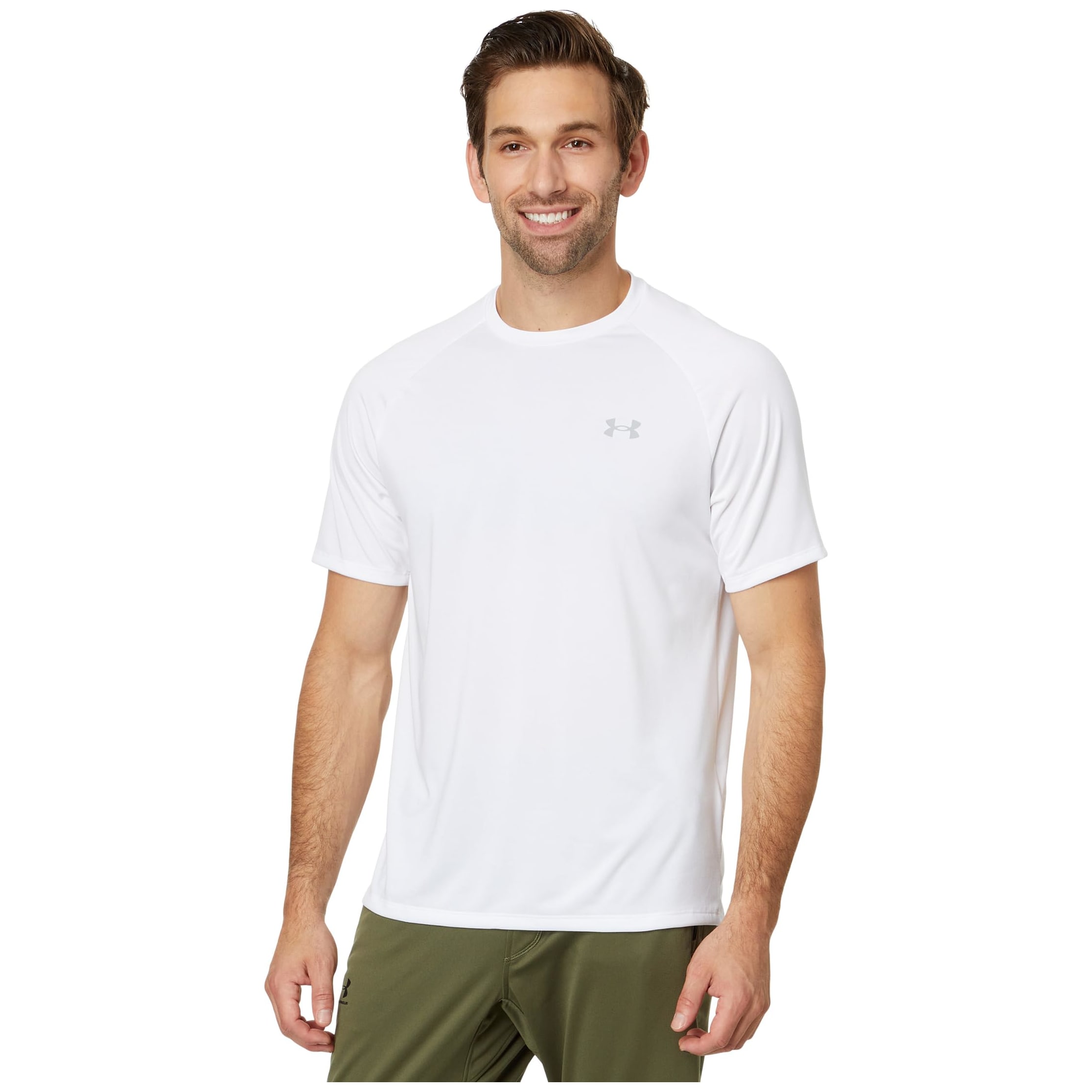 Under Armour Men's Tech 2.0 Shortsleeve White/Overcast Gray Shirt 1326413-10000, Medium/Tall - Under Armour