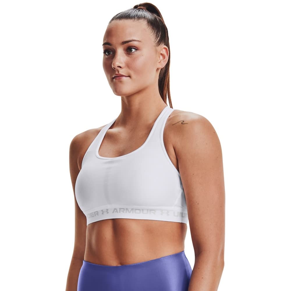 Under Armour Women's Crossback Mid Bra White/Halo Gray 1361034-10000, XL - Under Armour