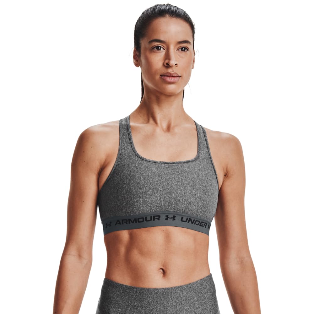Under Armour Women's Crossback Mid Bra Charcoal Light Heather/Black 1361036-01900, Medium - Under Armour