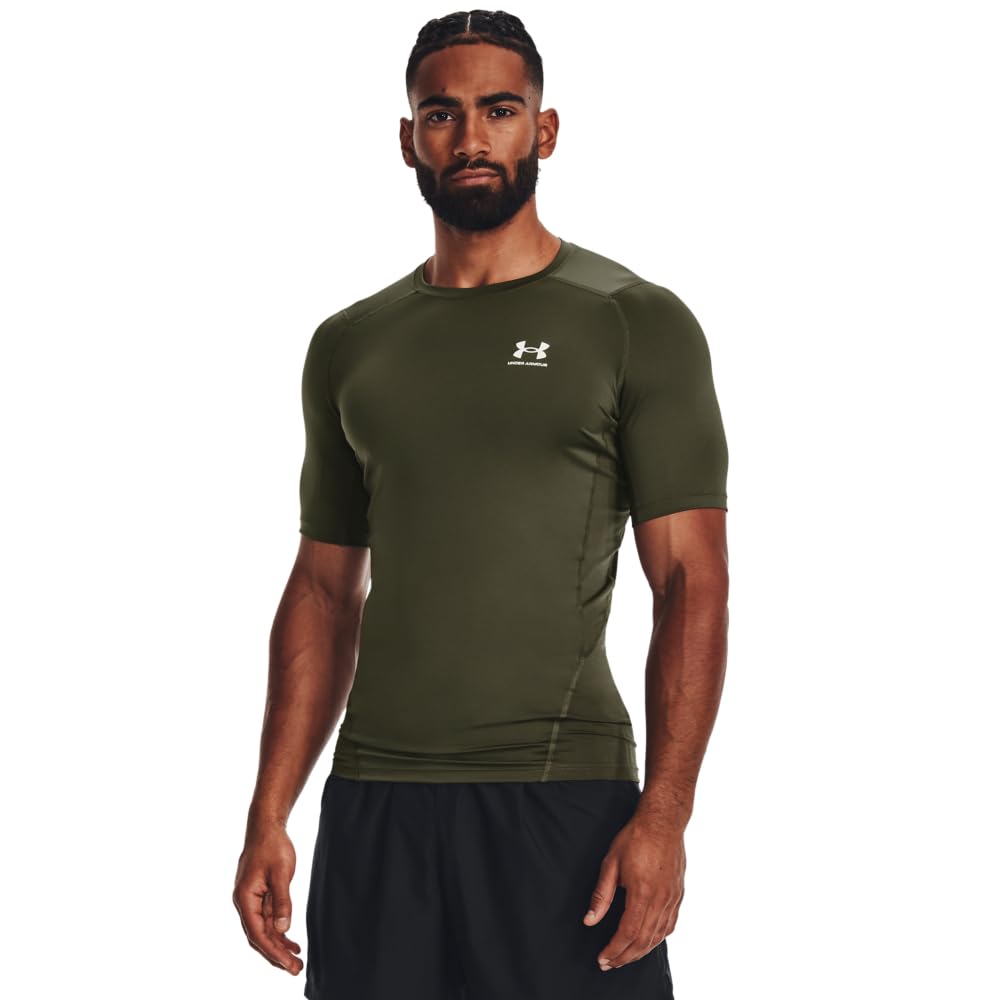 Under Armour Men's Heatgear Shortsleeve Marine OD Green/White Compression Shirt 1361518-39000, 2XL/Tall - Under Armour