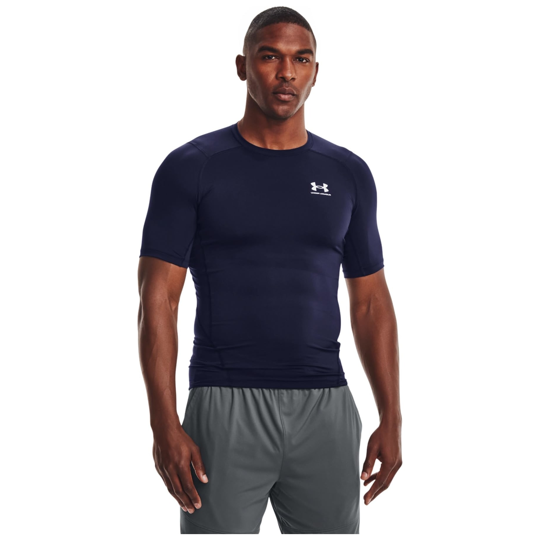 Under Armour Men's Heatgear Shortsleeve Midnight Navy/White Compression Shirt 1361518-41000, 3XL - Under Armour