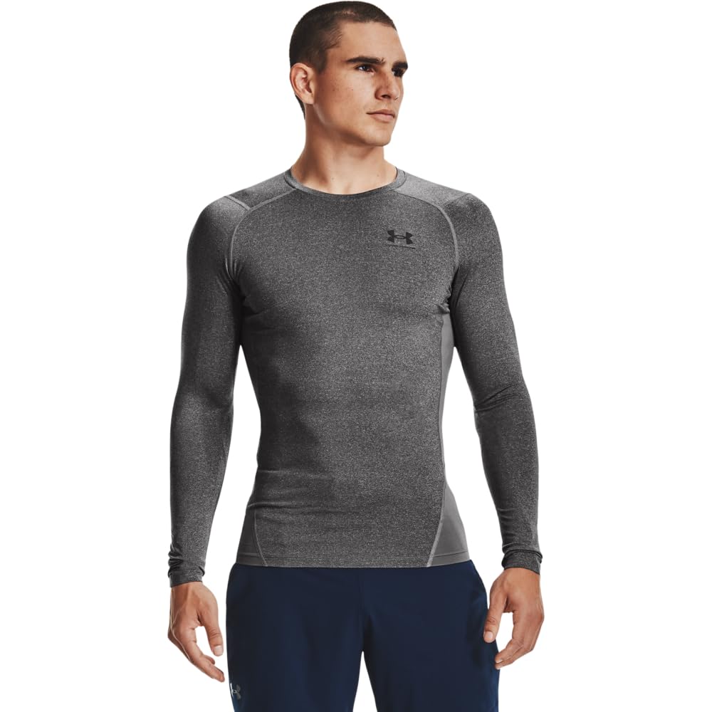 Under Armour Men's Heatgear Longsleeve Carbon Heather/Black Compression Shirt 1361524-09000, Medium - Under Armour
