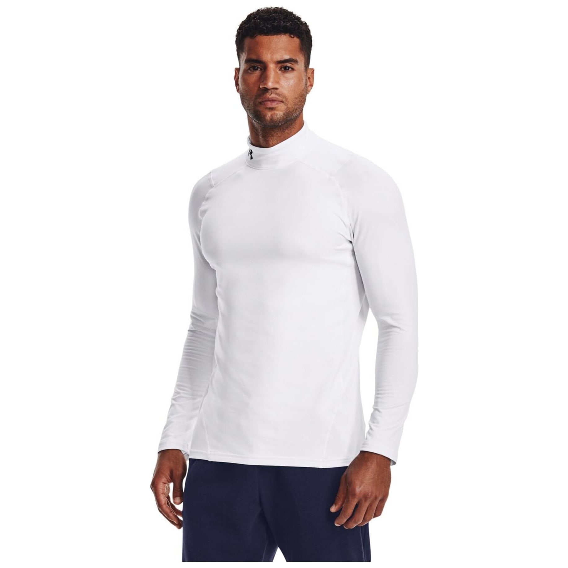 Under Armour Men's Coldgear Longsleeve White/Black Fitted Mock Shirt 1366066-10000, 3XL - Under Armour