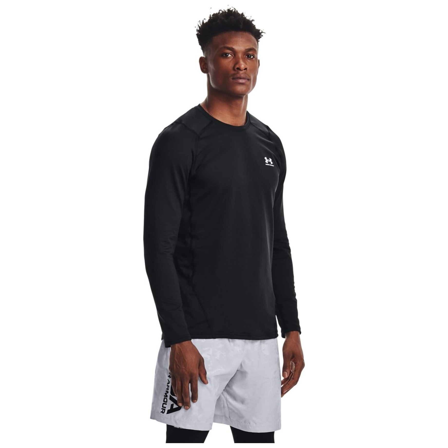 Under Armour Men's Coldgear Longsleeve Black/White Fitted Crew Top Shirt 1366068-00100, XXL - Under Armour