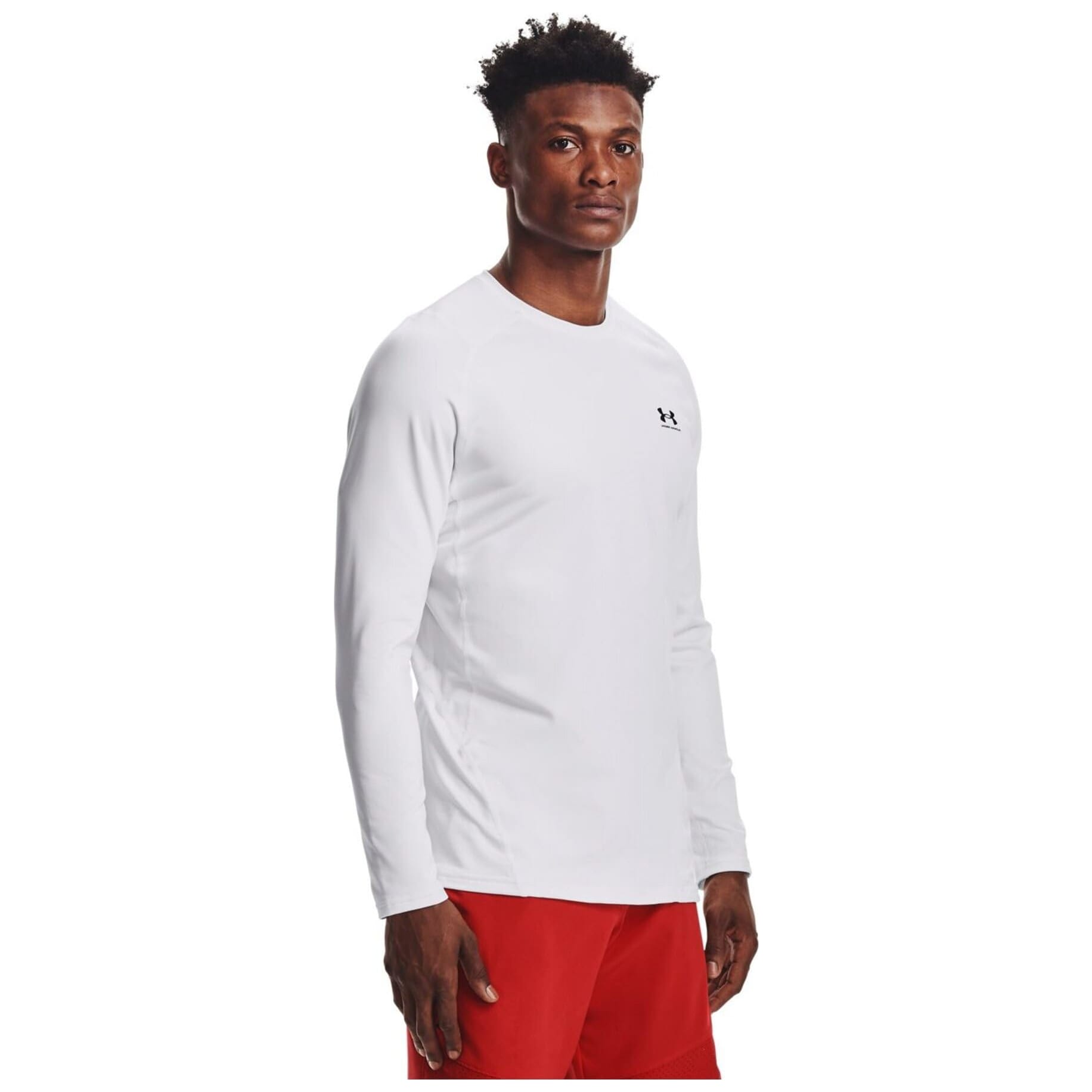 Under Armour Men's Coldgear Longsleeve White/Black Fitted Crew Top Shirt 1366068-10000, 3XL/Tall - Under Armour