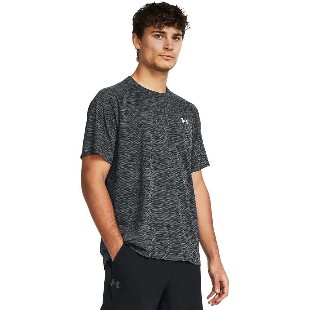 Under Armour Men's Tech Shortsleeve Black/White Textured Shirt 1382796-00100, XS - Under Armour