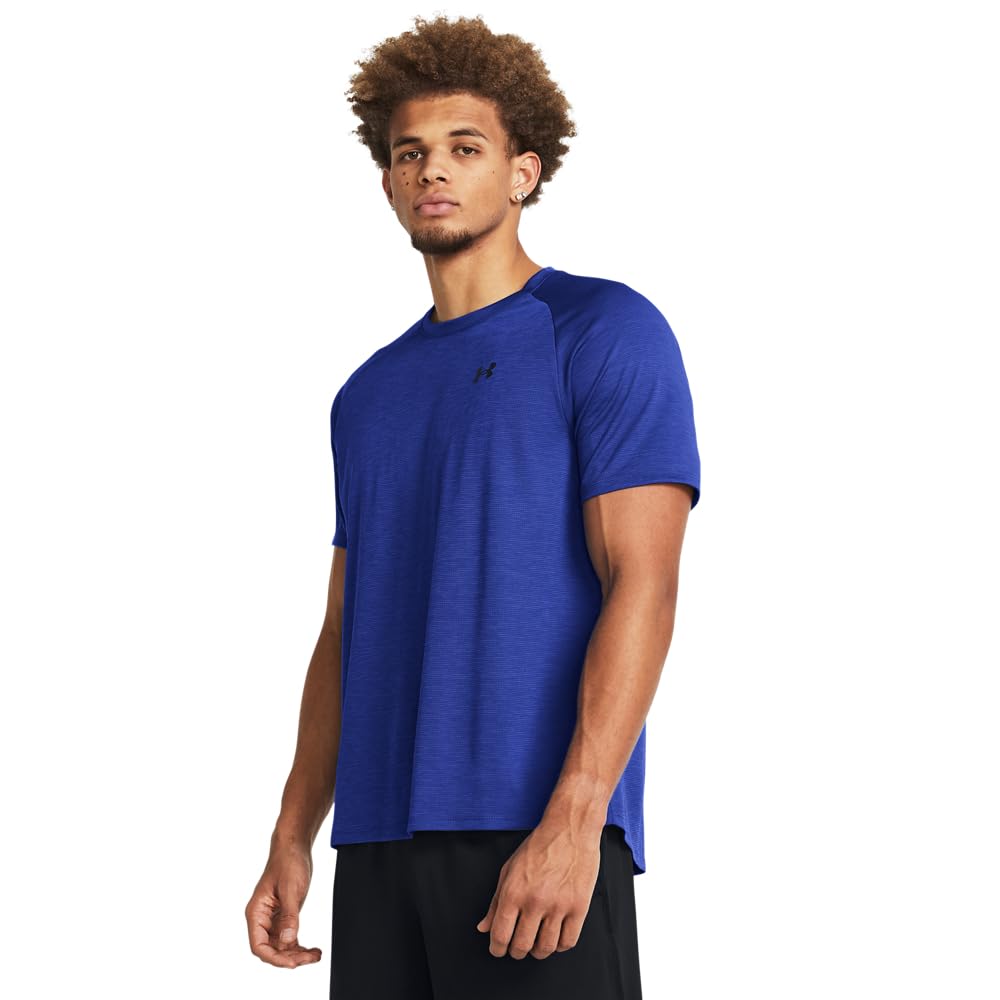 Under Armour Men's Tech Shortsleeve Royal/Black Textured Shirt 1382796-40000, Medium - Under Armour
