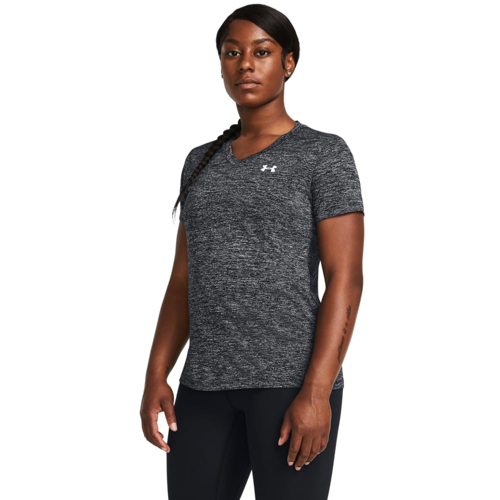 Under Armour Women's Tech Twist Shortsleeve Black/White Shirt 1384227-00100, Medium - Under Armour