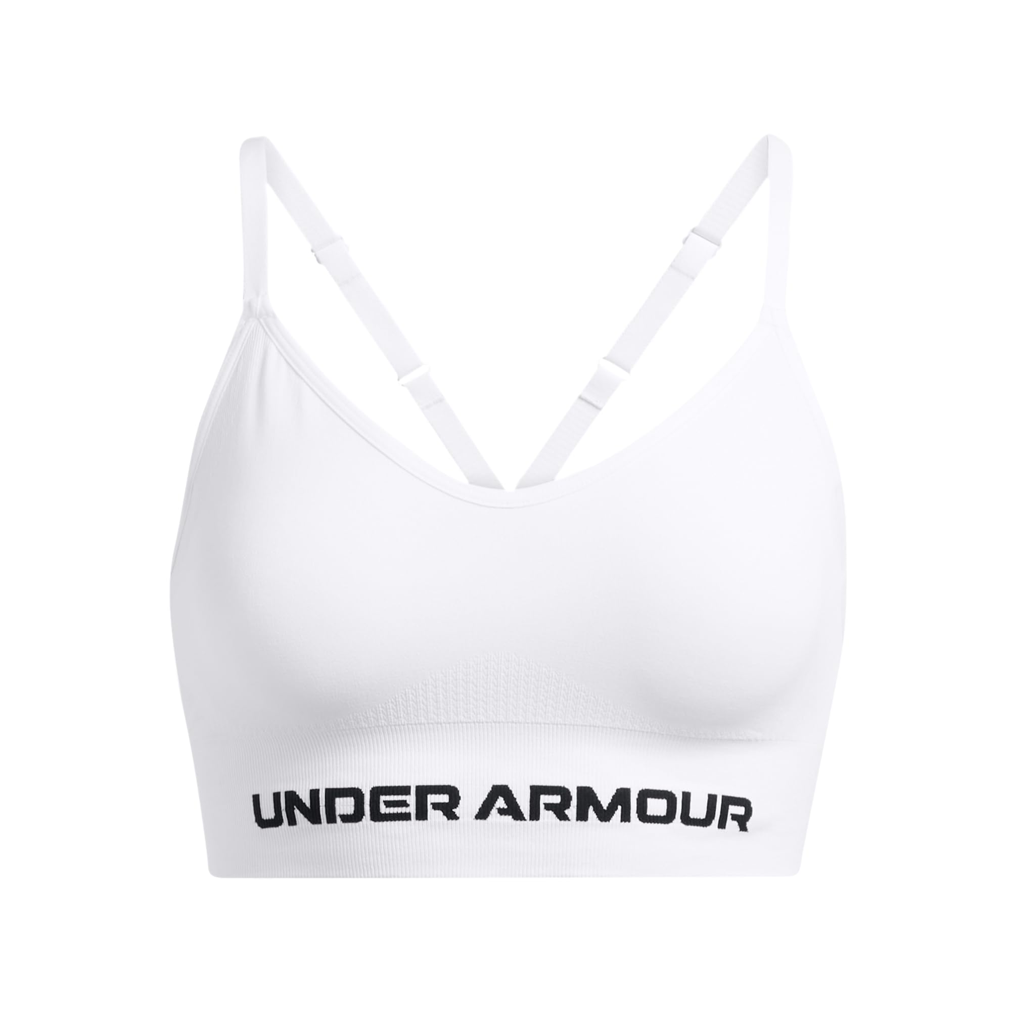 Under Armour Women's Vanish Seamless Low Bra White/Black 1384417-10000, Medium - Under Armour