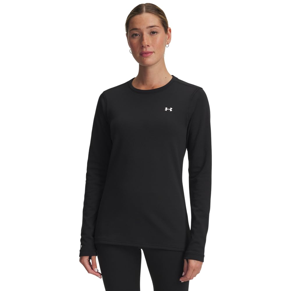 Under Armour Women's Coldgear Base 3.0 Crew Top Longsleeve Black/White Shirt 6004065-00200, XL - Under Armour