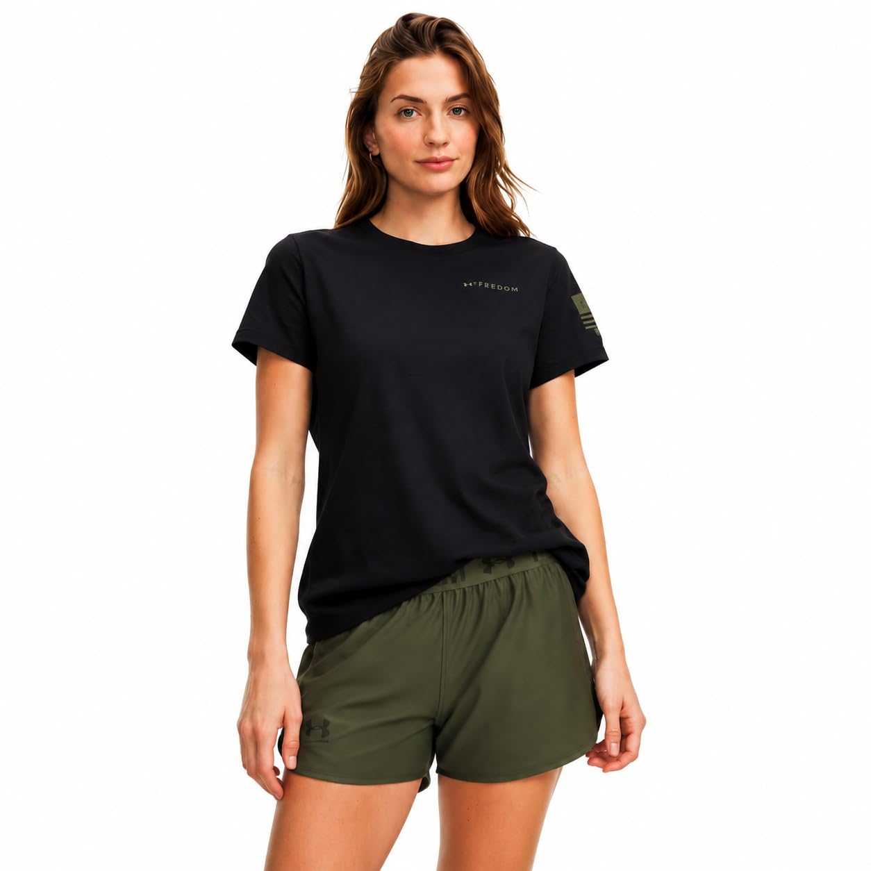 Under Armour Women's Freedom Flag Shortsleeve Black/Castlerock Shirt 6017060-00100, Small - Under Armour