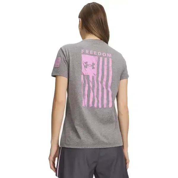 Under Armour Women's Freedom Flag Shortsleeve Castlerock Light Heather/Prime Pink Shirt 6017060-02500, S - Under Armour