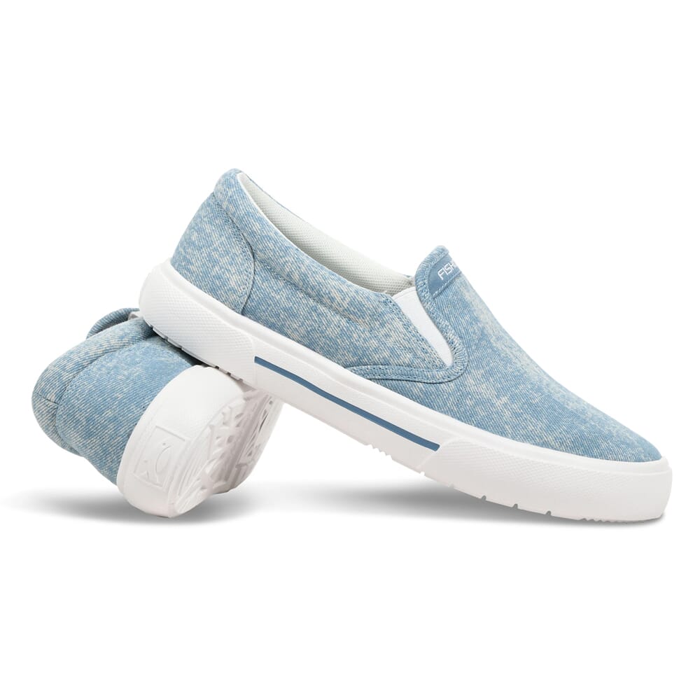Fishooz Women's Sunwashed Slip-On Denim/White Shoes SUN-WSO-DNM-W in Blue, 7 - fishooz
