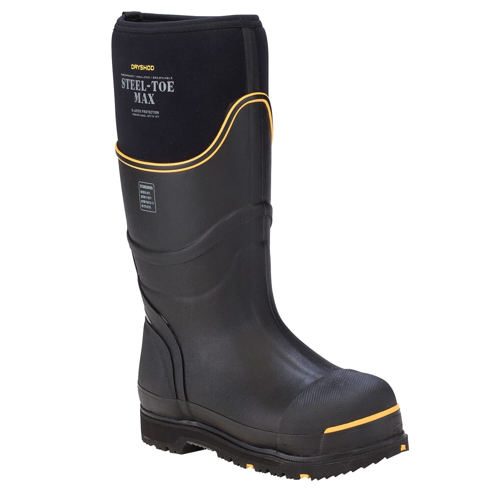 Dryshod Steel-Toe Max Hi Black/Yellow Boots STM-UH-BK-M, 12 - Dryshod