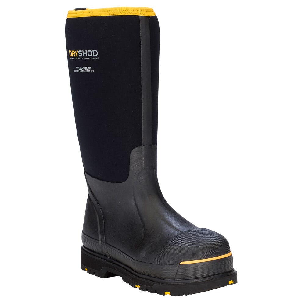 Dryshod Steel-Toe Hi Black/Yellow Boots STT-UH-BK-M, 13 - Dryshod