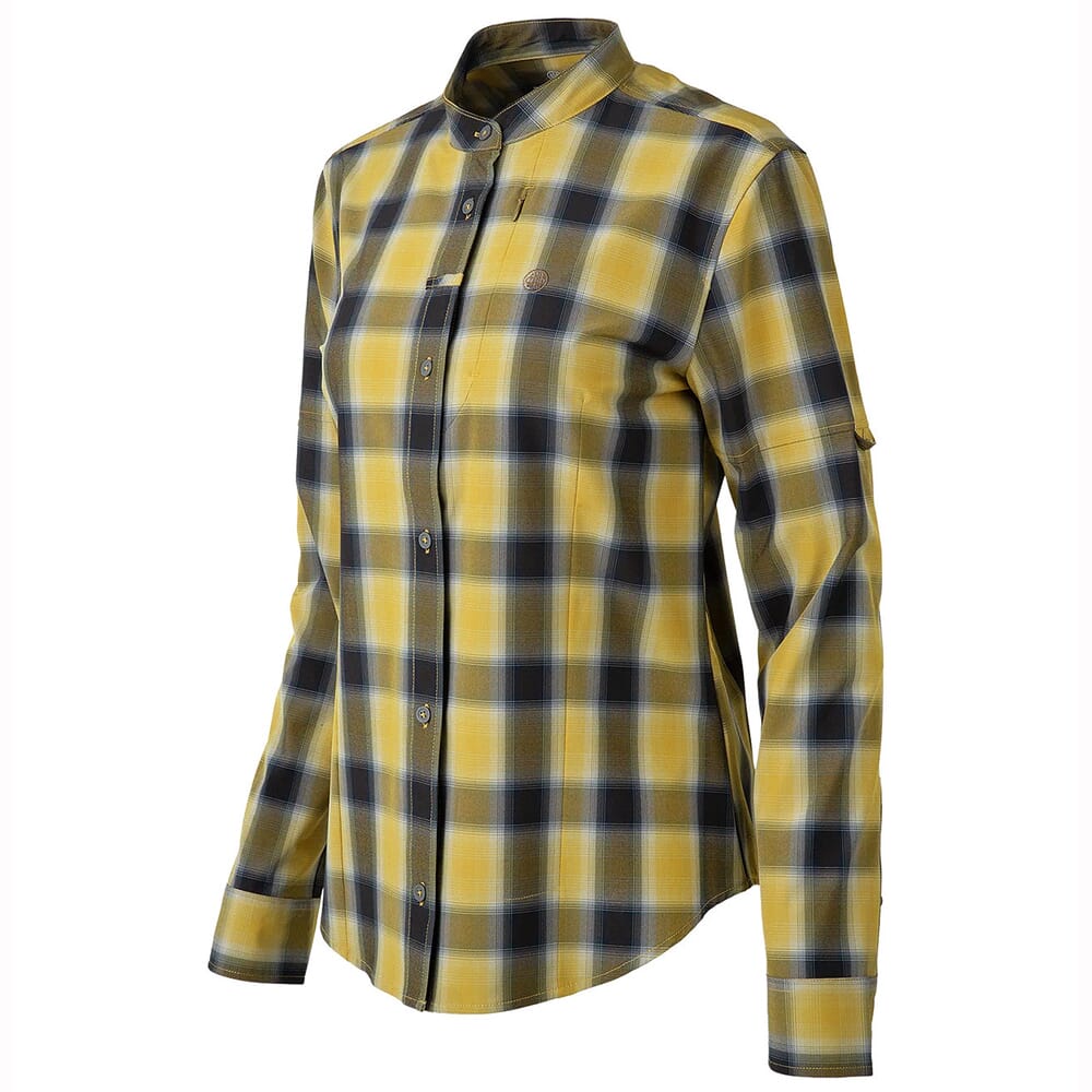 Beretta Women's Rizza Flex Long Sleeve Button-Down Shirt Mustard Check LD581T233401D5, Small - Beretta