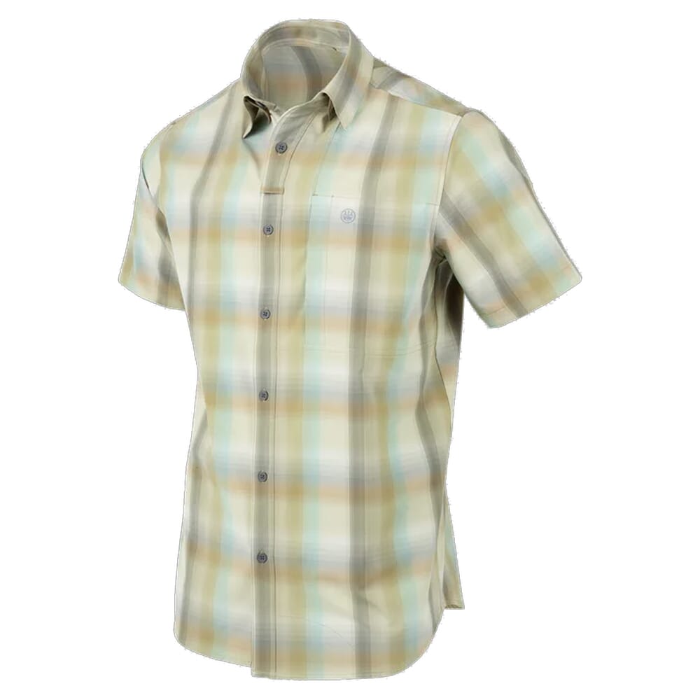 Beretta Hovis Flex Short Sleeve Button-Down Shirt Green/Light Green Check LU302T233407X8, Large - Beretta