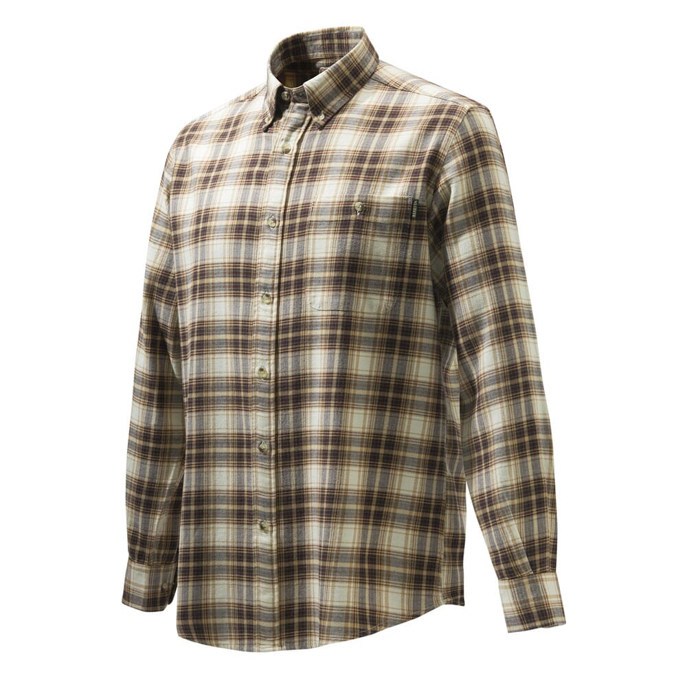 Beretta Wood Flannel Button-Down Shirt Beige/Tan/Port Royale Check LUA10T164401B9, Large - Beretta