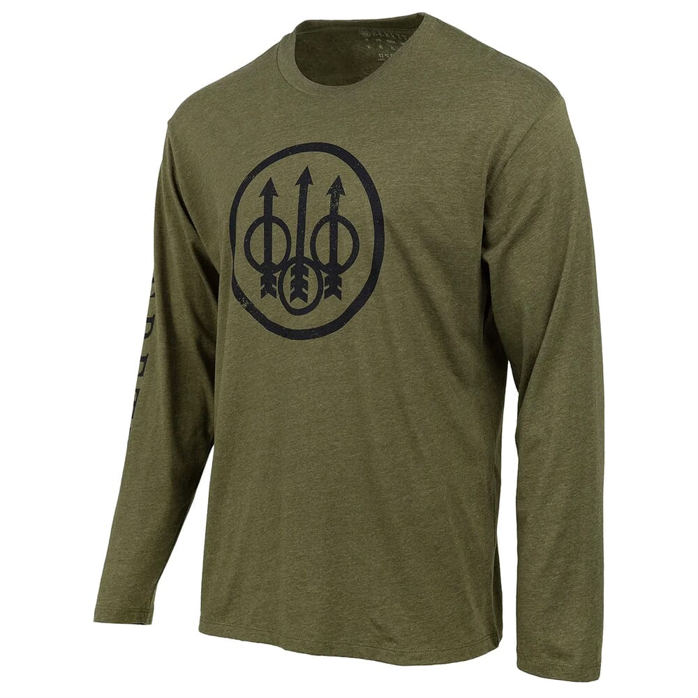 Beretta Trident Logo Long Sleeve T-Shirt Heather Mil Green TS229T189007AU, Small - Beretta