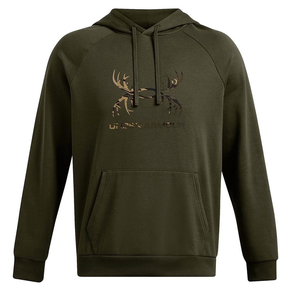 Under Armour Rival Fleece Antler Hoodie Marine OD Green/Black 1388086-390 in Odg, L - Under Armour