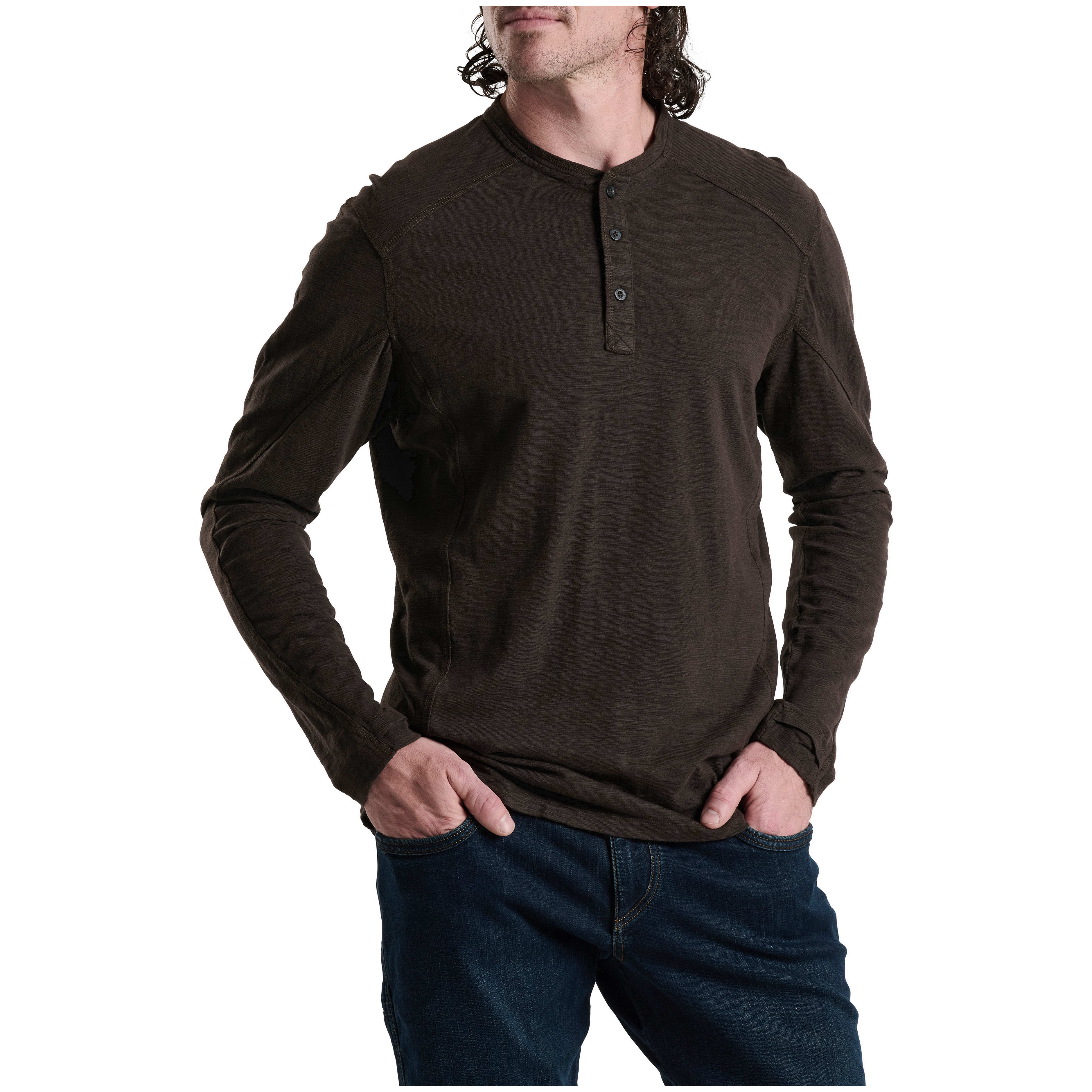 kuhl clothing Kuhl Rukus Henley Long Sleeve Dark Oak Men's 7585-DKOK-M Top in Brown, 3XL - kuhl clothing