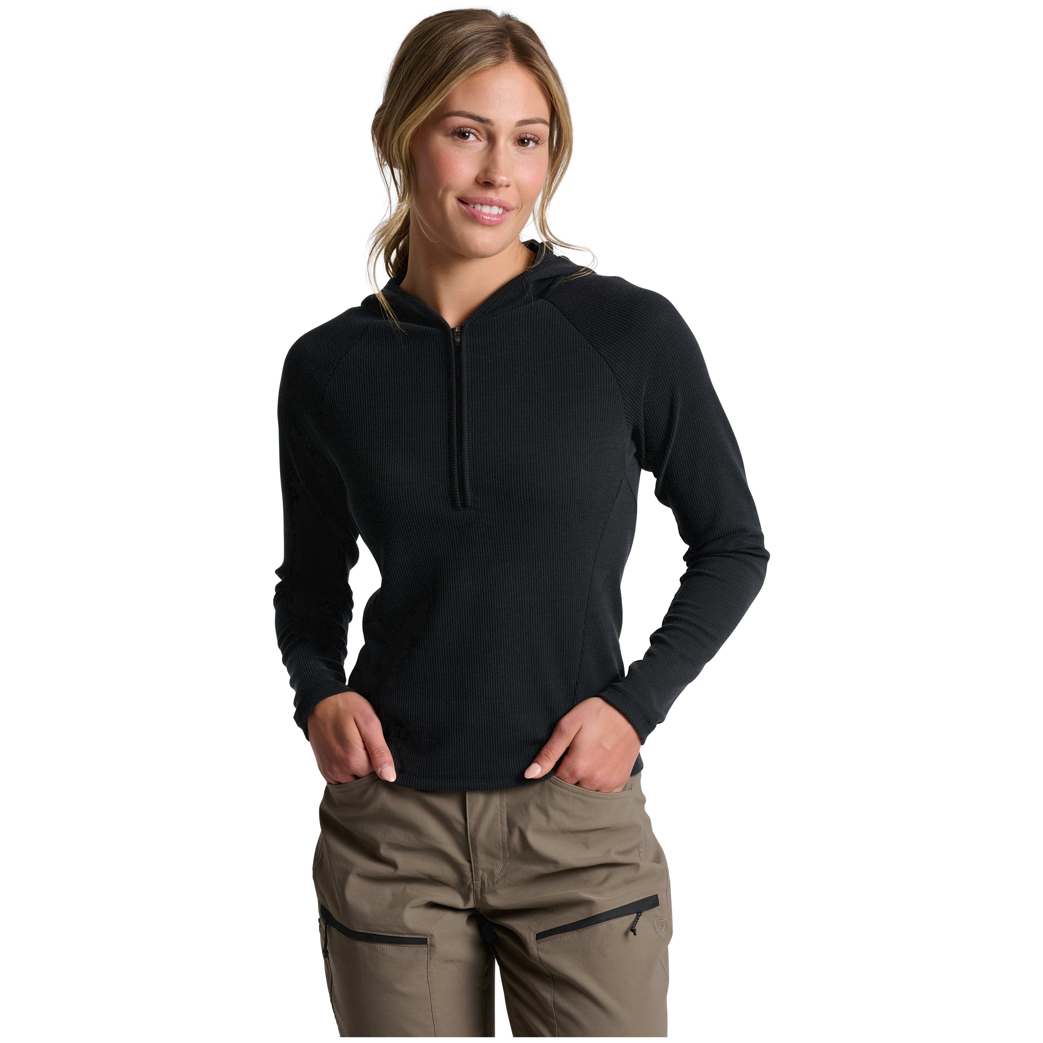 kuhl clothing Kuhl Remi 1/2 Zip Hoody Long Sleeve Black Women's 8575-BK-W, Small - kuhl clothing