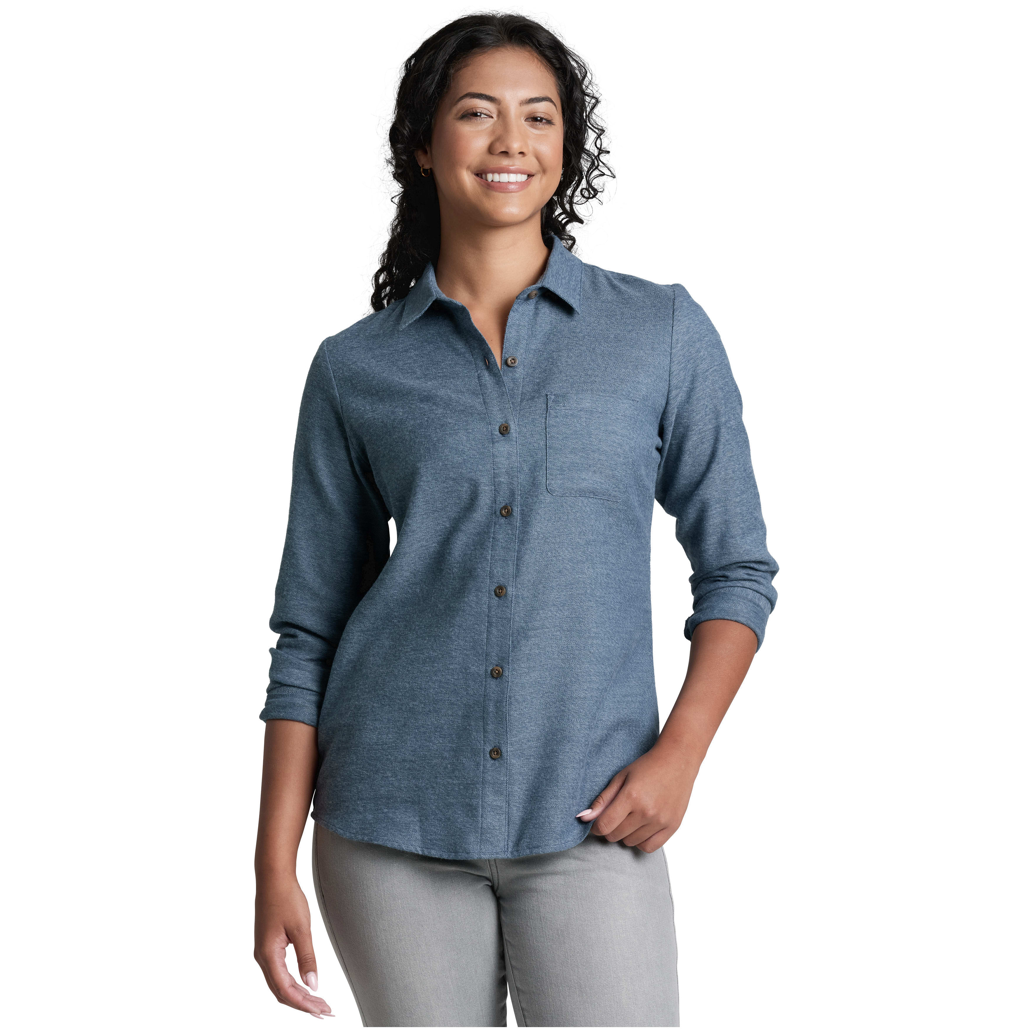 kuhl clothing Kuhl Whisper Flannel Metal Blue Women's 8577-MTBL-W Top, Medium - kuhl clothing
