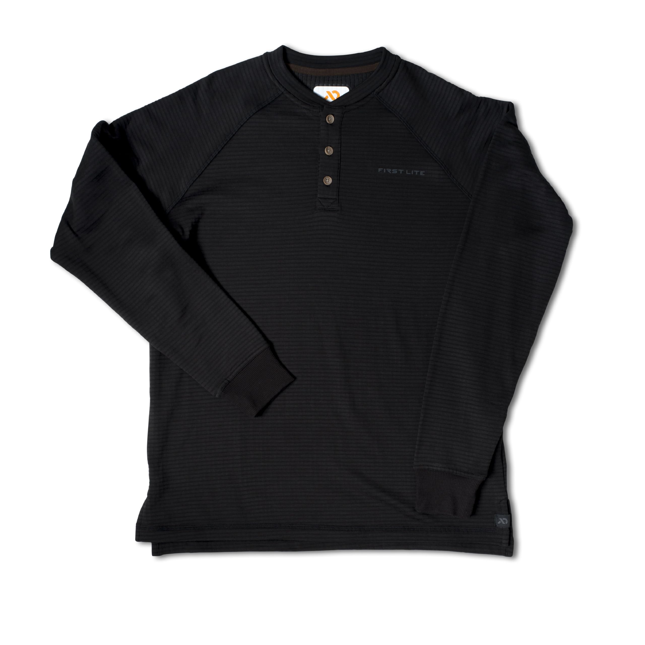 First Lite Men's ThermaGrid Merino Henley Black MBTHNBK Top, Small - first lite
