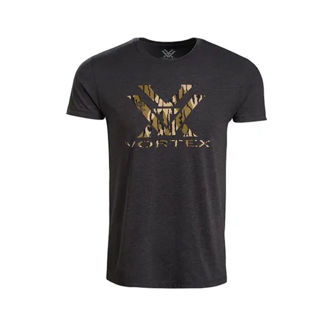 Vortex Optics Mossy Oak Bottomland Camo Core Logo SS T-Shirt Charcoal Heather Men's Size 126-33-CHH, L - Vortex