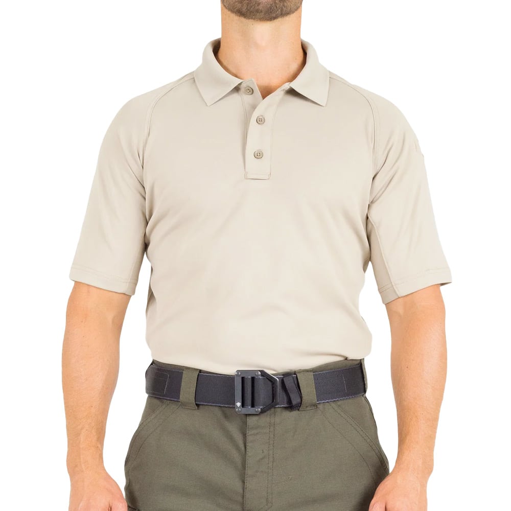 First Tactical Men's Performance Short Sleeve Polo Silver Tan 112509-065 Top, Small - First Tactical